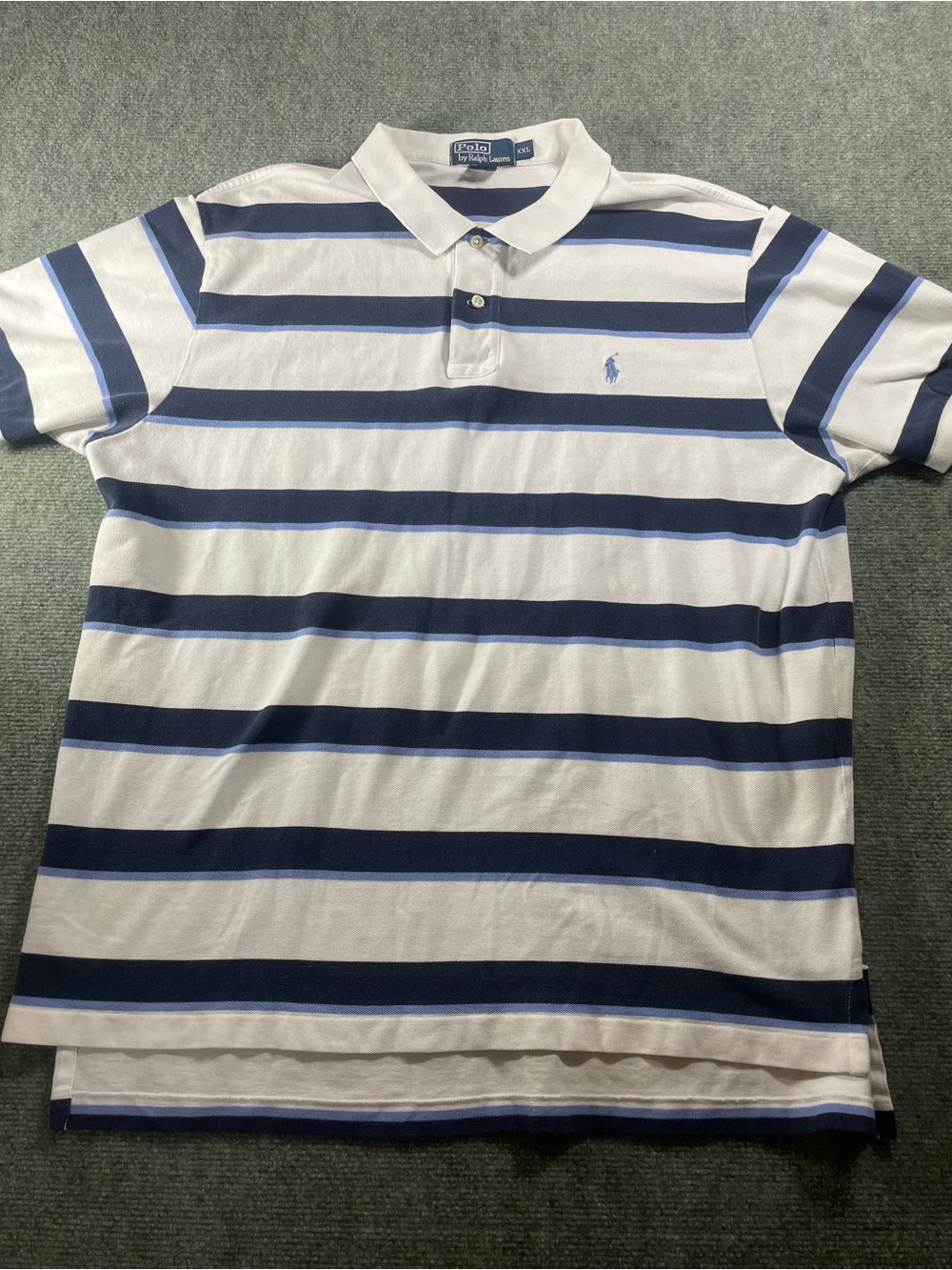 Ralph Lauren White, Navy & Light Blue Striped Polo Shirt